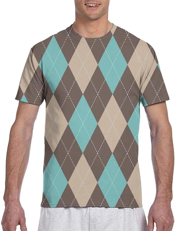 Amazon アーガイルグレインブラウン ガルフグリーン サドルブラウン 1909ファッションメンズラウンドネックデザイン半袖スリムフィットカジュアルtシャツ シャツ 通販