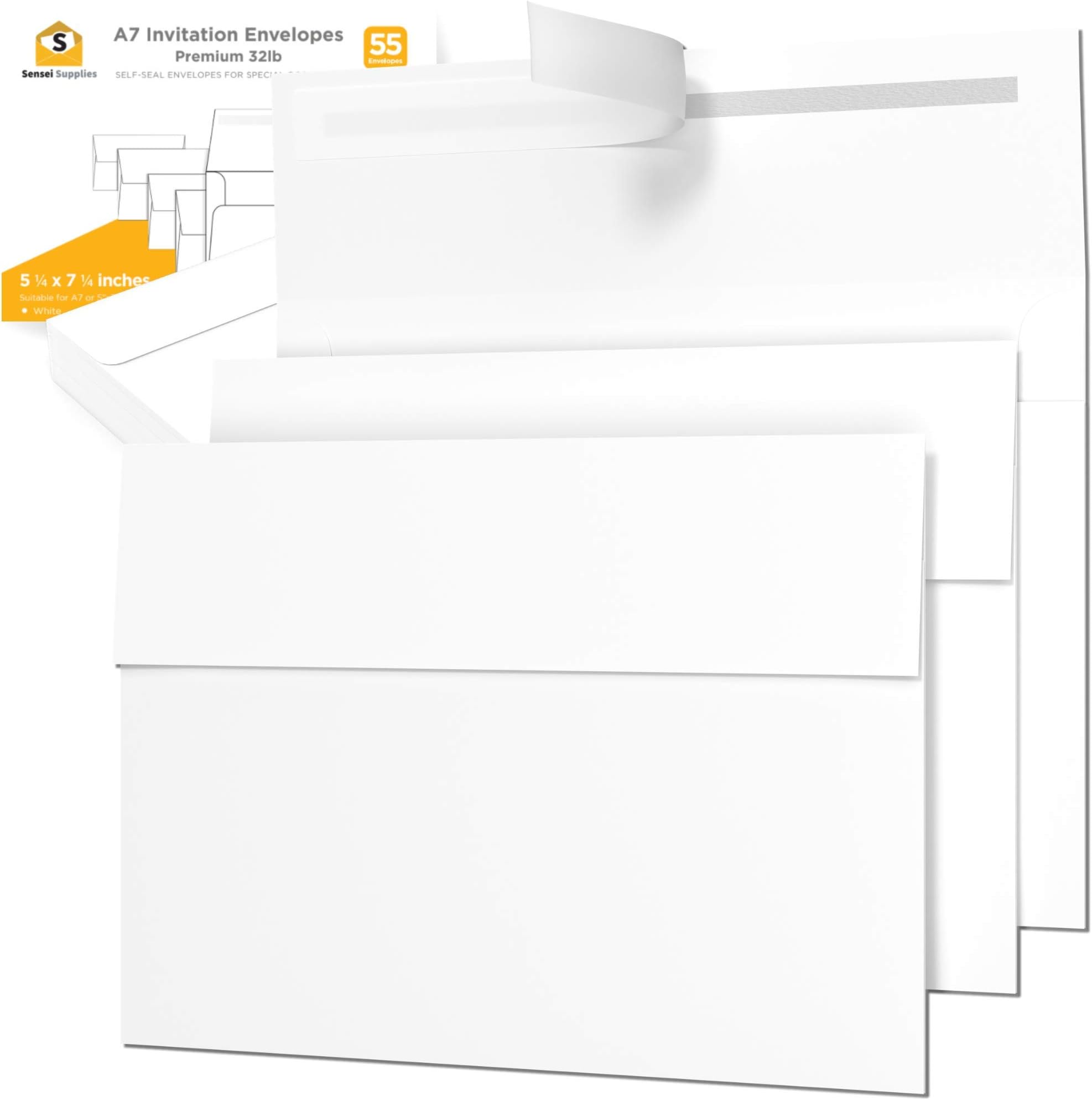 Sensei SuppliesWhite Invitation Envelopes - Announcement 7 Size - 5x7inch - 133mm x 184mm - 55 Pack