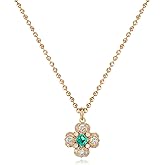 TONTMY STUDIOS Gold Simulated Emerald Pendant Necklace for Women 14K Gold Plated Dainty Gemstone Crystal Emerald Charm Necklaces for Women Trendy Gold Jewelry