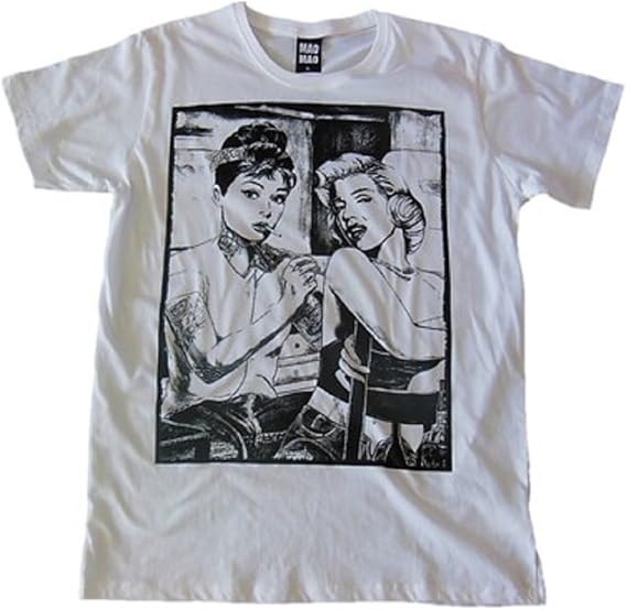 Amazon 品 Tシャツ マリリン モンロー オードリーヘップバーン男女兼用 白地 半袖 Tシャツ カットソー 通販
