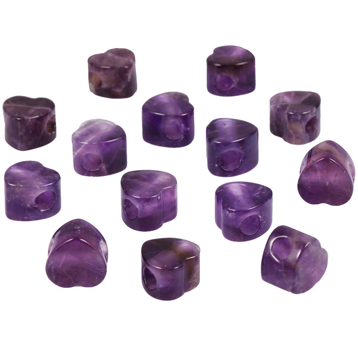 mookaitedecor 12pcs 14mm Heart Shaped Amethyst Large Hole Crystal Beads for Jewellery Making, Loose Love Heart Shape Healing Crystal Stone Beads for Crafting European Bracelet Macrame DIY Projects — image 1