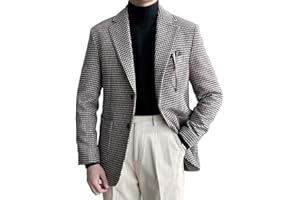 POPELE Mens Houndstooth Grid Plaid Check Tuxedo Dogstooth Suit Business Dress Slim Fit Blazers Jacket Coat