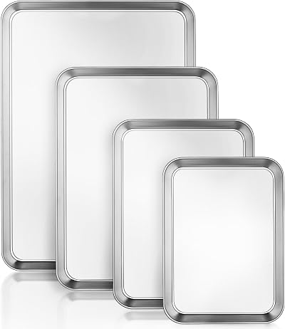 Wildone Set of 4 Stainless Steel Baking Trays Large to Mini 40.5 x 30.4 cm