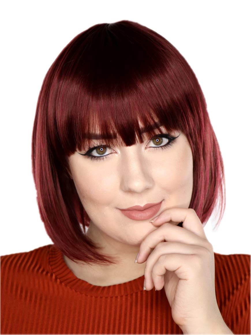 Prettyland Matte Natural Short BoB Wig for Everyday Dark Red Bordeaux Brown C119