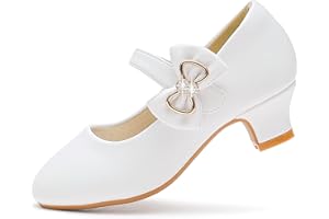 Dufannie Girls Dress Shoes Low Heel Princess Flats Mary Jane Flower Wedding Party Glitter Shoes for Kids Toddler