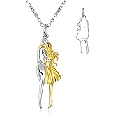 POPLYKE Couple Gold Necklace 925 Sterling Silver Hugging Necklace Anniversary Jewelry for Him and Her
