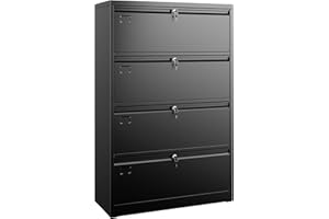 Aobabo 4 Drawer Wide Lateral File Cabinet, Metal Filing Cabinet with Lock, Suitable for Home Office School Hanging Files Letter/Legal/F4/A4 Size,Black,Required-Assembly,15.87" D x 28.94" W x 57.17" H