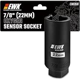 EWK 7/8" (22mm) Oxygen Sensor Socket, 3/8" Drive 6-Point Slotted O2 Sensor Removal Tool with Wire Gate