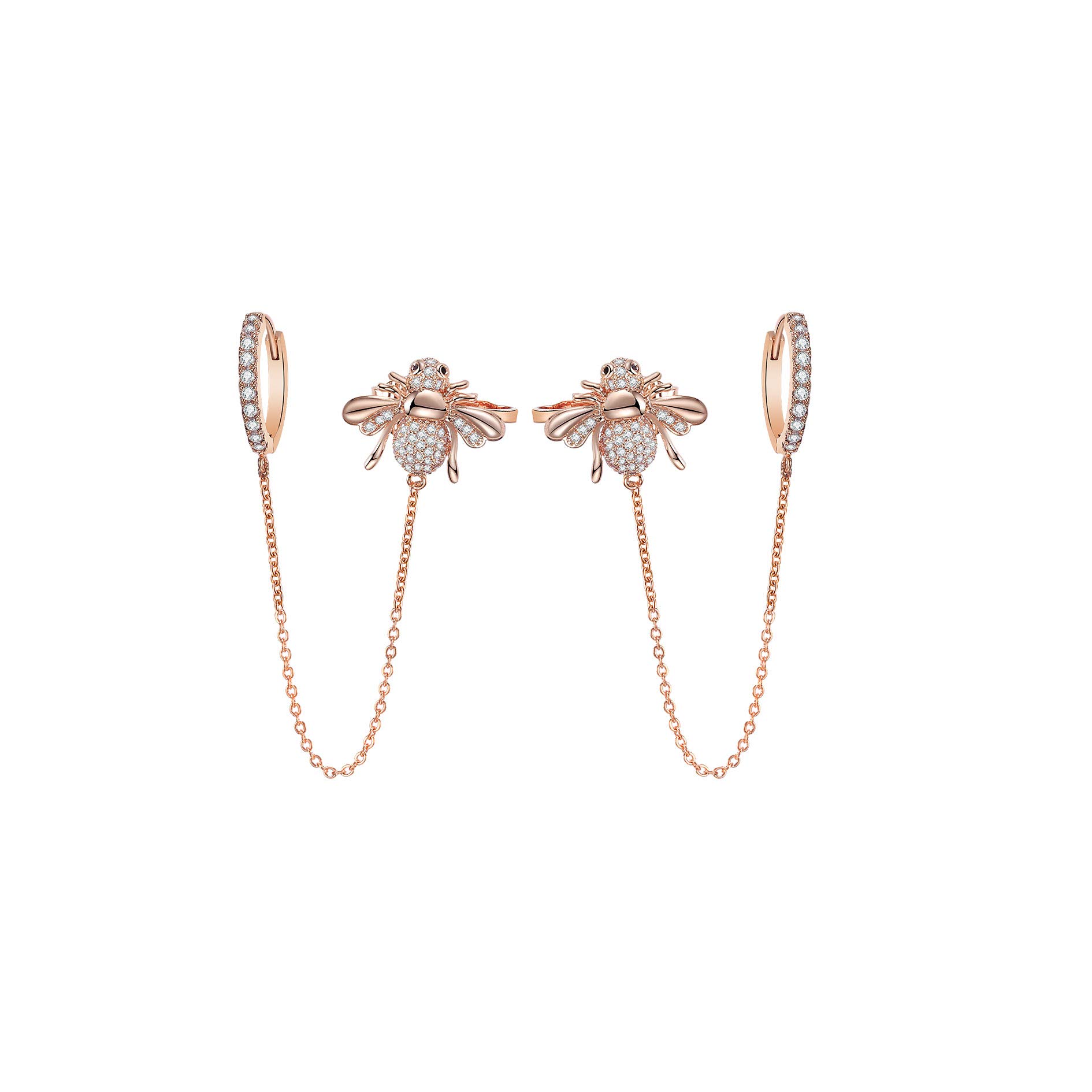 Rose Gold Ear Clip for Women, Shiny CZ Honeybee Hypoallergenic Earrings for Women
