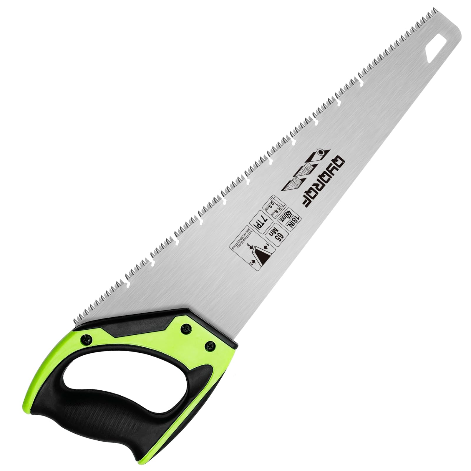 18 Inch Wood Hand Saw, Non-Slip Ergonomic Handle Rustproof Wood Saw, 7 TPI Universal Handsaw for Woodworking-Green