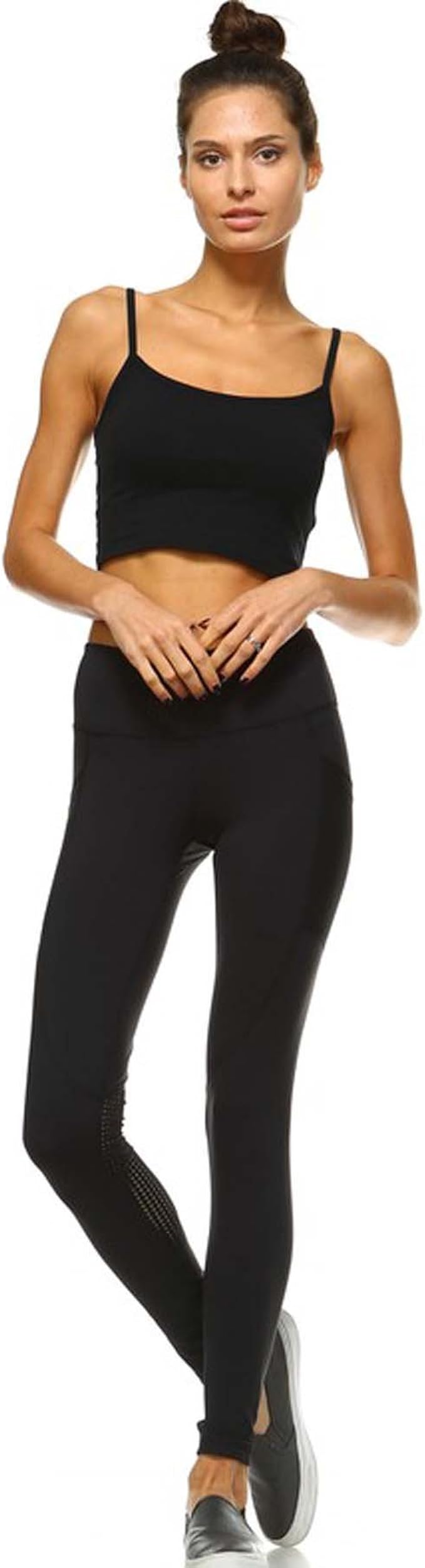 Mono B Womens Performance Activewear - Yoga Leggings with Sleek Contrast Mesh Panels (Large, AP1561_BLK)