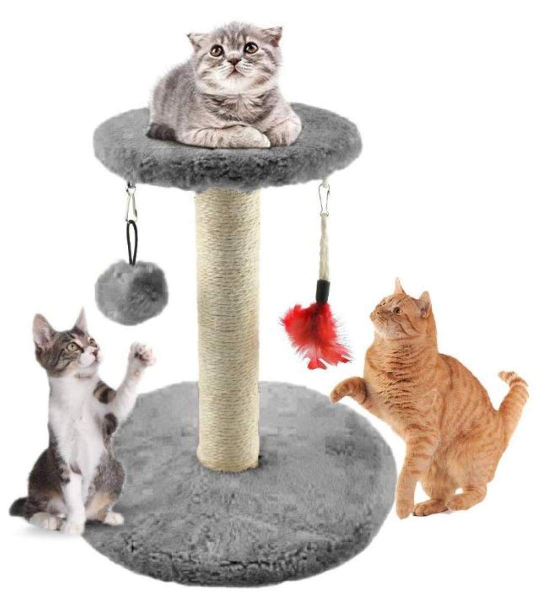 ALAYSTAR Cat Scratcher Post Pole Play Tree Tower Activity – Pet Kitten Cat Play Centre Durable Climbing Sisal Rope Claw Scratching Post with Interactive Toys for Cat’s Relaxation and Sleep