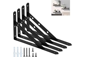 DLUNO Shelf Bracket 12Inch ,4Pack 90Degree Triangle Shelf Bracket Heavy Duty Shelf Brackets,Metal Brackets for Shelves Max Load 400lb (Black)