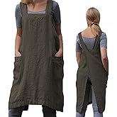 ZQFFB Pinafore Cross Back Apron for Women with Pockets Japanese Smock for Work Gardening Cooking Painting Baking