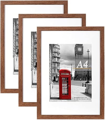 Scholar Tree Rustic Wood A4 Picture Frame Set of 3 with Mount