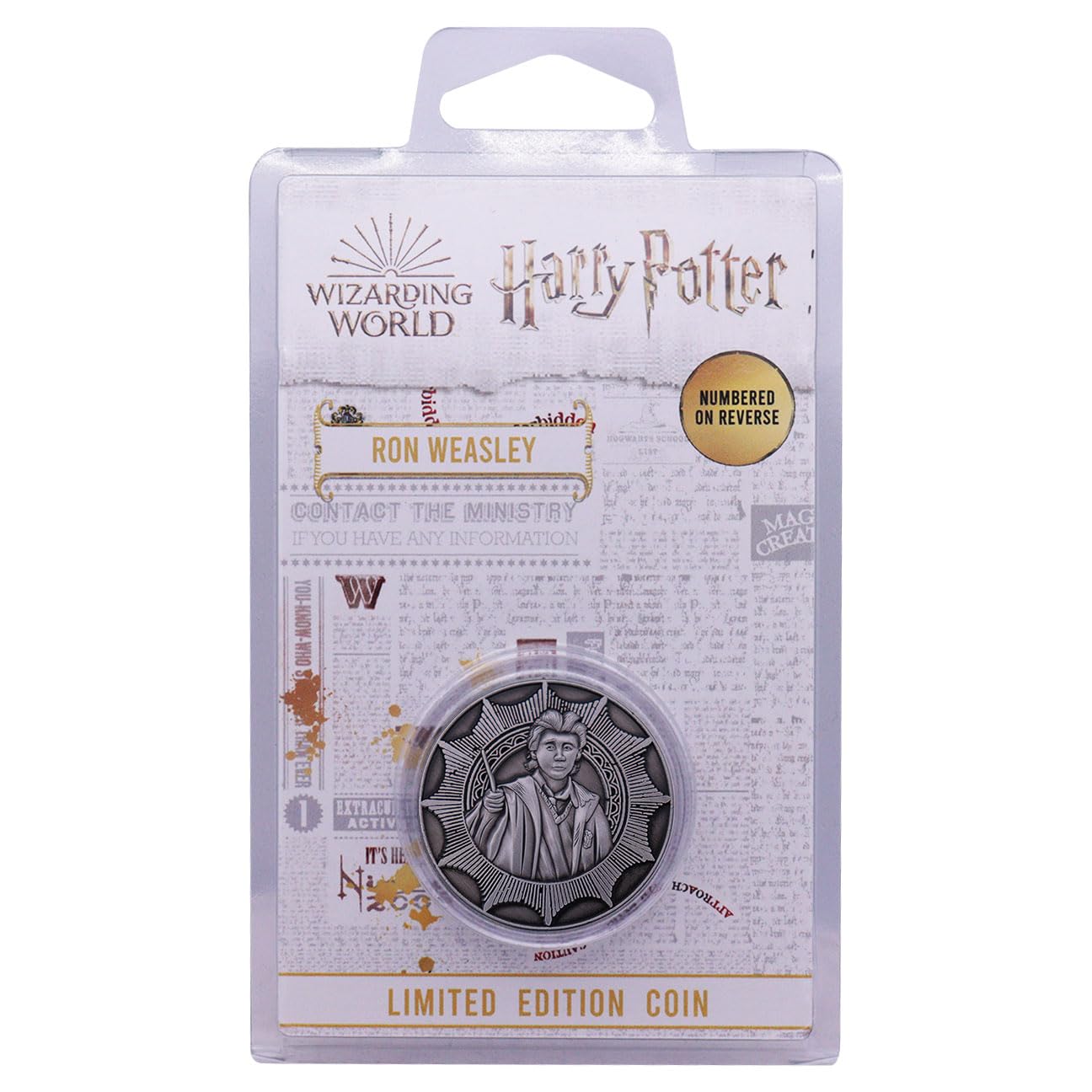 Harry Potter Ron Weasley Collectible Coin – Limited Edition Embossed Double-Sided Coin, Individually Numbered, 38mm in Protective Display Pack, Officially Licensed