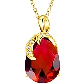 VONSSY Classic Oval Pendant Gemstone Necklace | Crystal Ruby Waterdrop Birthstone Emerald Necklace | 18K Platinum Gold Plated Chain | Jewelry Gift for Mother Wife Girlfriend