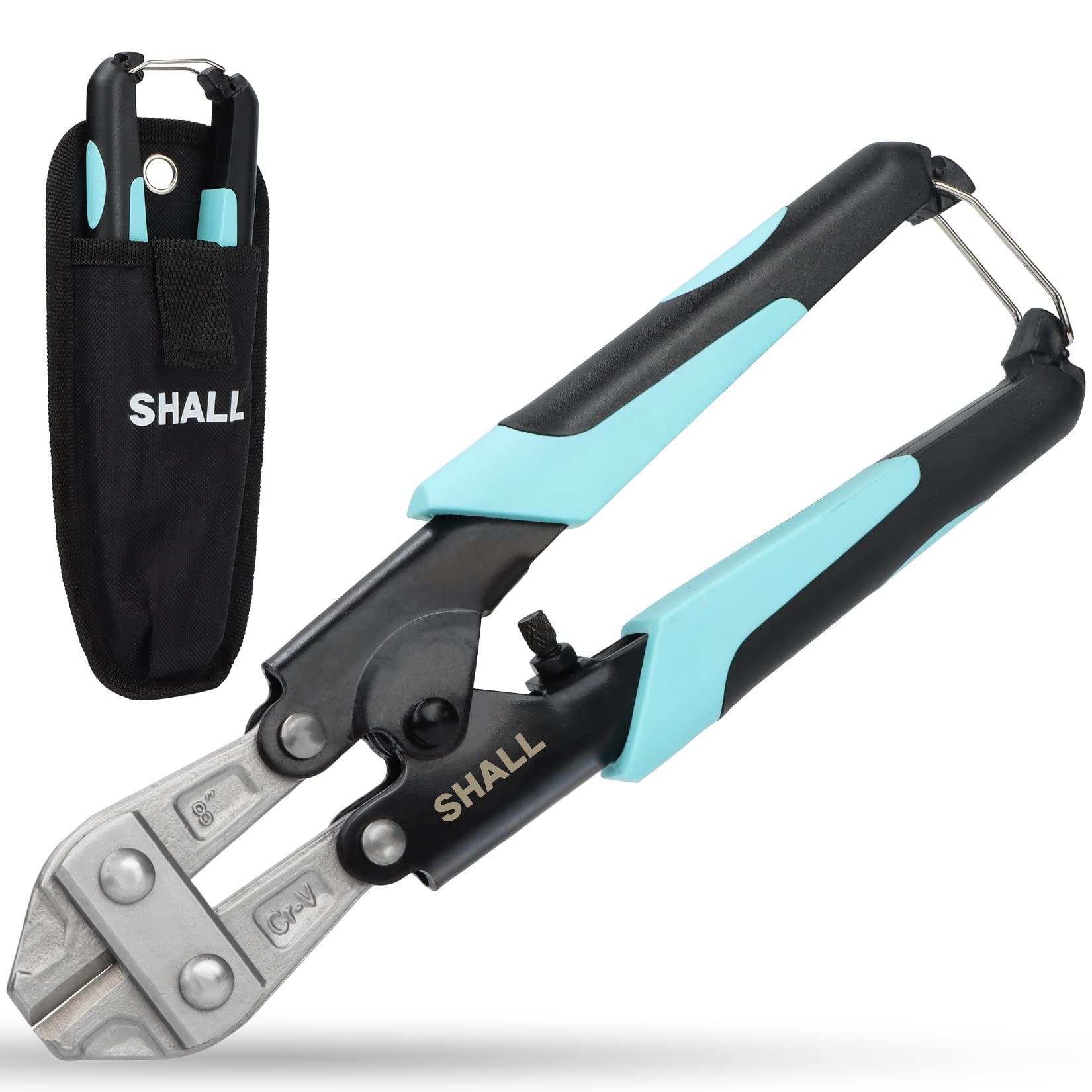 SHALL Mini Bolt Cutter, 210mm/8-inch Heavy Duty Wire Cutter, Two-Color Ergonomic Handle, Security Lock, More Efficient Leverage & Adjustable Opening, Belt Bag Included