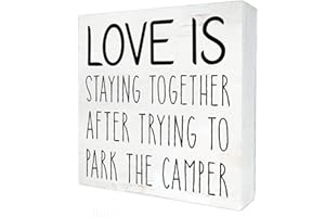 HDKY Love is Staying Together Camper Wood Box Sign Home Decor Rustic Camping Wooden Box Sign Block Plaque Wall Desk Decoration