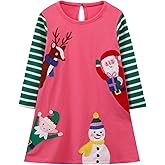 HILEELANG Little Girl Long Sleeve Dress Cotton Casual Applique Christmas Clothes