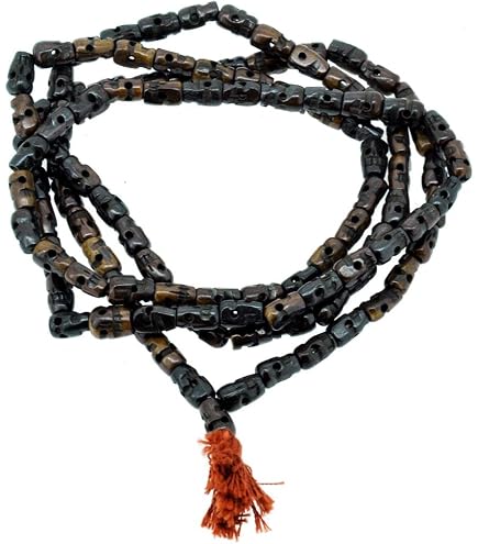 PLANET 007 Natural Goddess Kali Mund Mala Necklace - 108+1 Skull Beads Skeleton Necklace