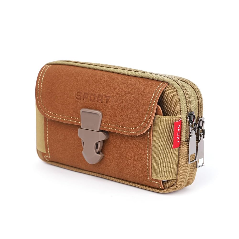 FDEETY Tactical Molle Pouch Mobile Phone Belt Multipurpose Utility EDC Waist Pack Gadget Tool Organizer Bag for Sports Hiking Camping (Horizontal-Khaki)