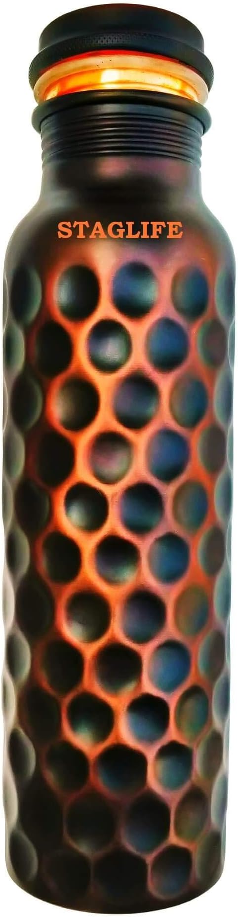 Staglife Copper Water Bottle Pitcher - Ayurveda Health Benefits to Increase Immunity - Pure Drinking Water - Leak Proof - Stylish Diamond Cut Design - Gift to Him / Her ( Large / 1 Litre / 34 ounce)