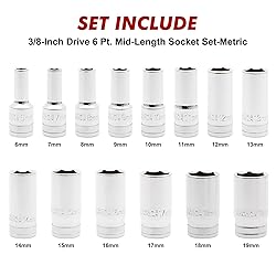 CASOMAN 14PCS 3/8" Drive 6 Pt. Mid-Length Socket