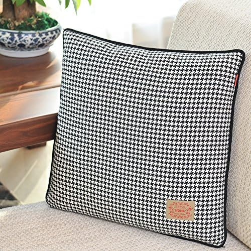Shinnwa Wool Polyester Double-faced Same Design Houndstooth Decorative Throw Pillow Case Cushion Covers for Sofa, Black&amp;White, 18" By 18"