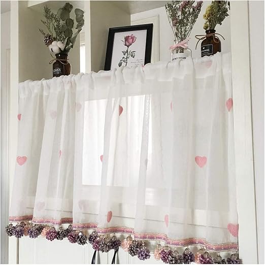 Amazon Com Ecrozs Pink Heart Embroidered Short Curtains With