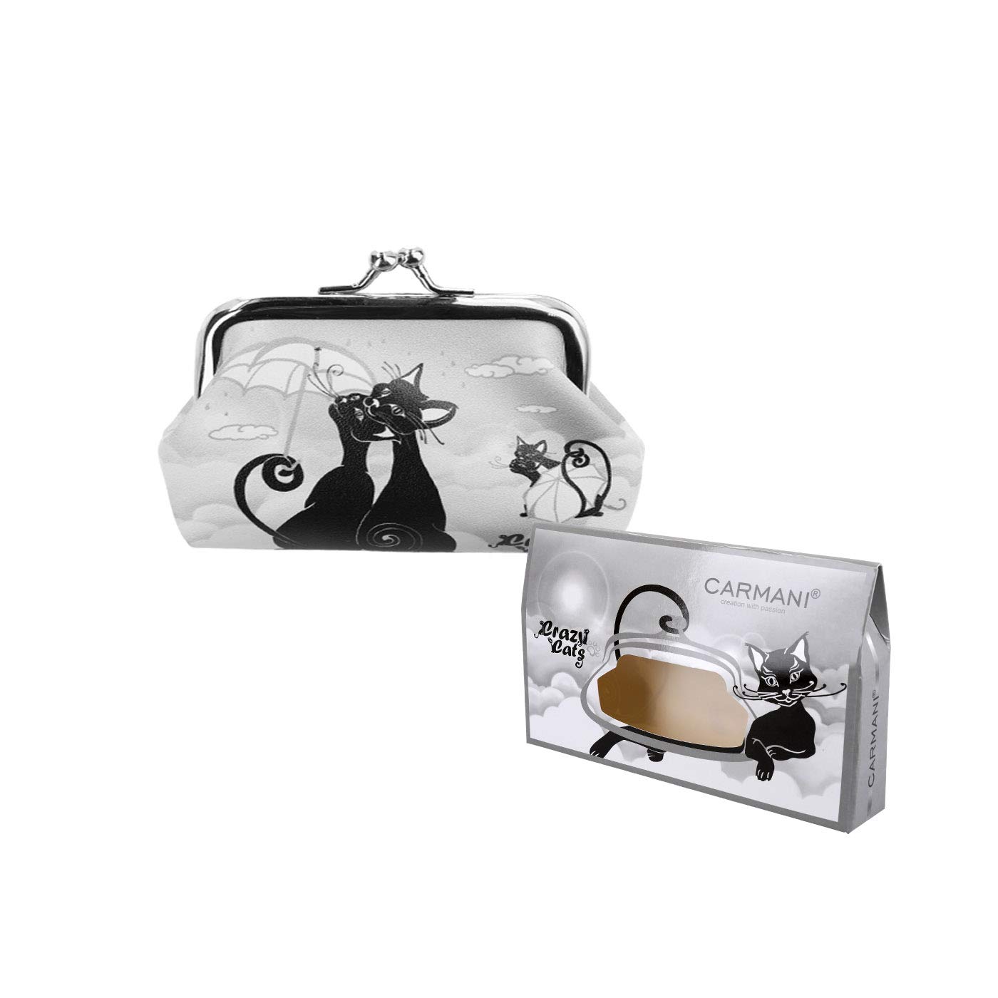 CARMANI - Medium Ladies Clasp Coin Purse with Crazy Cats Pattern