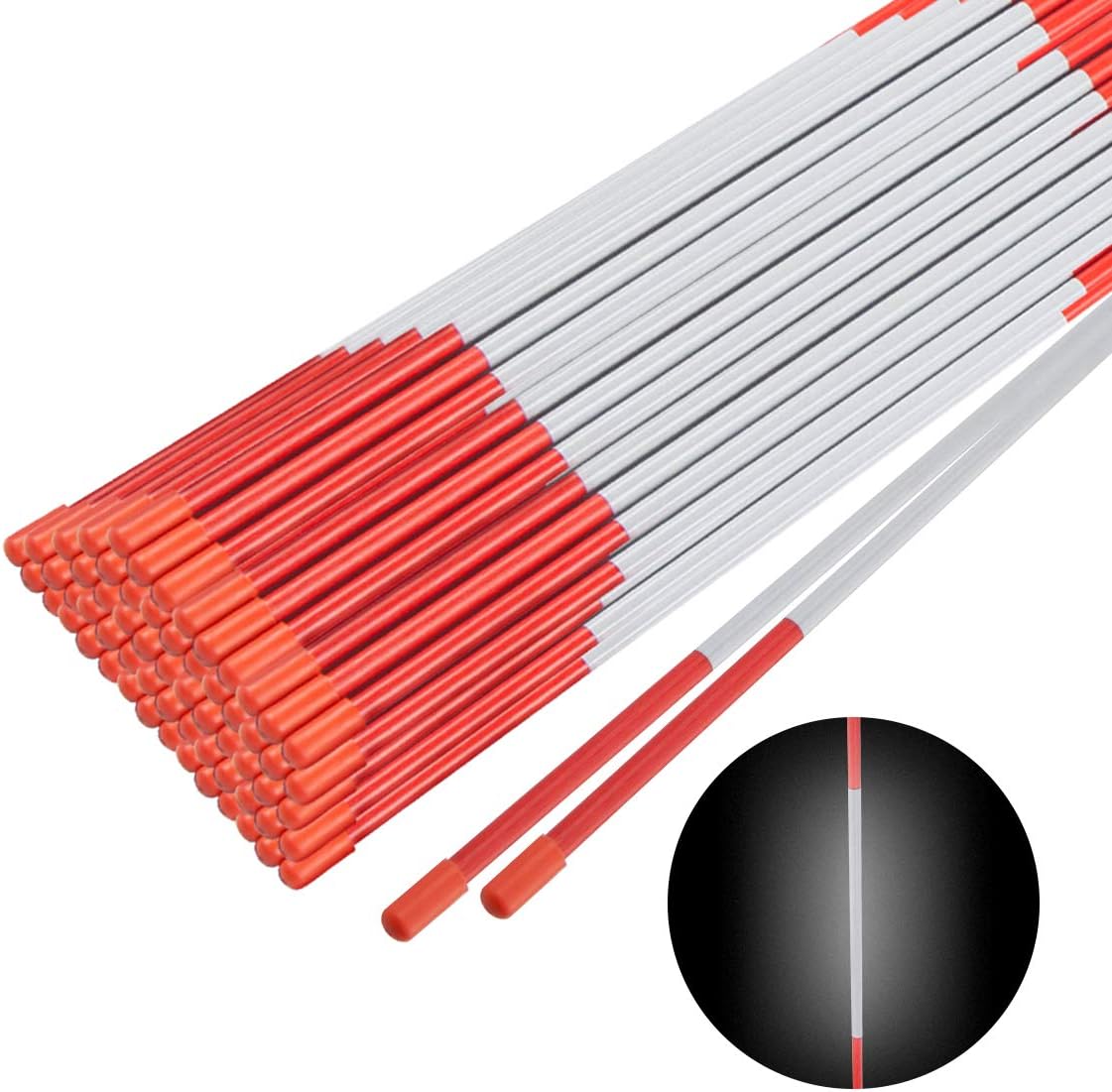 Toopify 48 Inch Driveway Markers, 60 Pack Reflective Snow Plowing Stakes, Fiberglass, 5/16 Inch Diameter, Orange