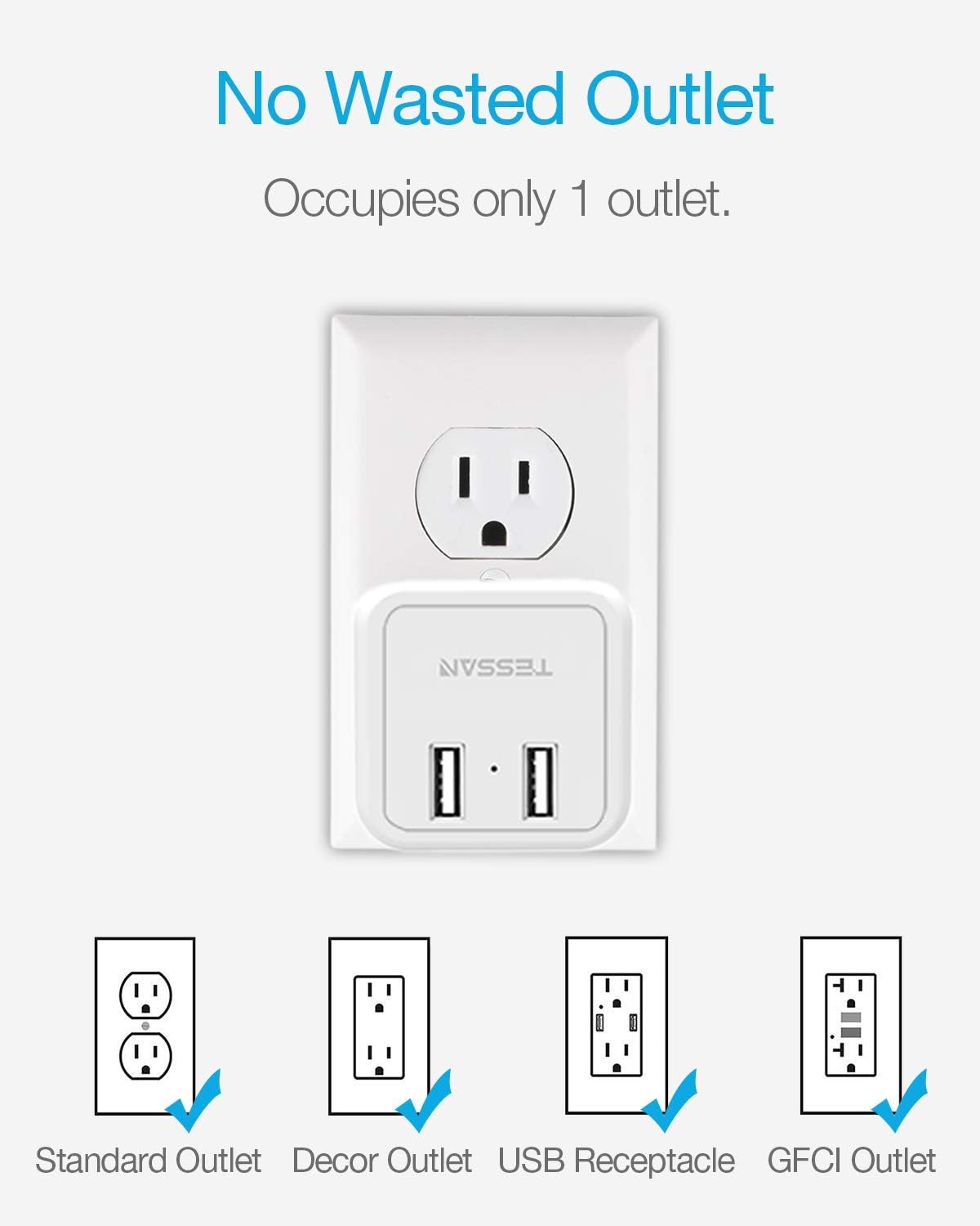 Multi Plug Outlet Extender with USB Charger, Travel Charging Cube Power Wall Outlet Expander for Cruise Essentials, Multiple Outlet Plug Splitter with ETL Listed for Home, Dorm, Office: Electronics