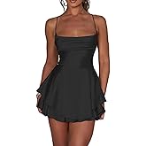 Women's Sexy Satin Mini Dress Sleeveless Tie Backless Cowl Neck Cocktail Party Silk Mini Cami Dress