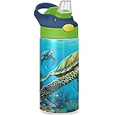 Kigai Sea Turtle Kids Water Bottle,Vacuum Insulated Bottles with Straw Lid,Leakproof Stainless Steel Bottles for Girls and Boys