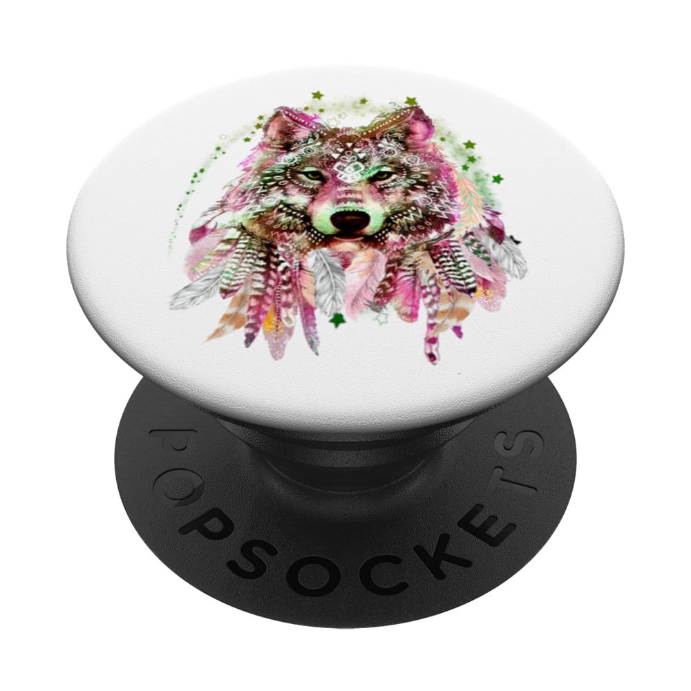 Native American Wolf Head Tribal Bohemian Tattoo Art PopSockets Swappable PopGrip