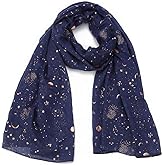 Tinpia Fashion Scarf for Women, Lightweight Colorful Shawl with Star Moon Pattern for Girls Ladies Women