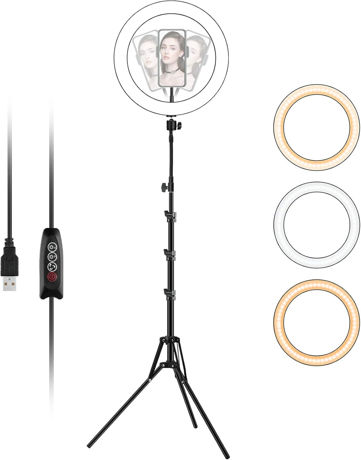 Ring Light with Stand and Phone Holder, 10 inch Adjustable Circle Light with Extendable Tripod 69", USB Powered, Heighten Hose, Ring Lights for iPhone Selfie, Video Recording, TikTok Streaming