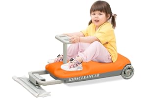 KIDSCLEANCAR 12V Ride-On Car with Cleaning Fun, 3 in 1 Gokart, Soft-Start, 5-Speed Adjustable, Detachable mop, Rechargeable Battery, 160lbs Capacity, Indoor & Outdoor for Kids Ages 3+ Orange