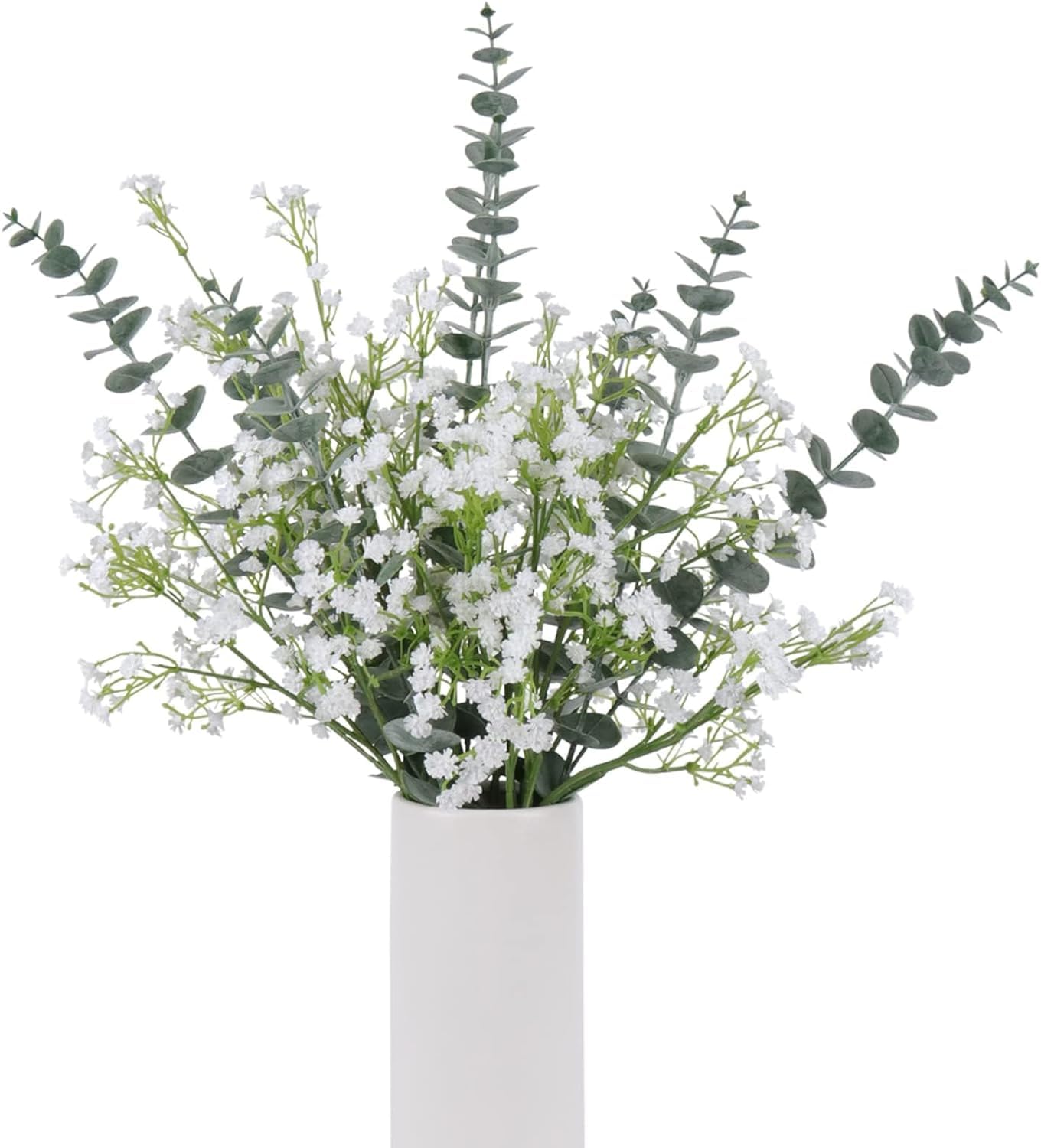 DEEMEI 18Pcs Artificial Babys Breath Eucalyptus Stems Leaves Flowers, Fake Silk Eucalyptus White Gypsophila Artificial Flowers Arrangement Home Table Wedding Party Decor