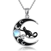 MONGAS Moon Necklace Sterling Silver Cat/Mushroom/Owl/Elephant/Angel Necklace Crescent Moon Jewelry Gifts for Women