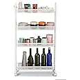 Rackaphile 4-Tier Slim Slide Out Storage Tower Rack Mesh Rolling Organization Serving Cart Shelf for Narrow Spaces Roller, White (4-Tier)