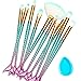 Colorful Makeup Brushes 10+1 Pcs Makeup Brushes Set Silicon Makeup Sponge Mermaid Synthetic Kabuki Foundation Eyebrow Eyeliner Blush Cosmetic Concealer Brushes Kit