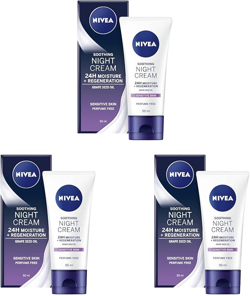 NIVEA Sensitive Night Cream 50 ml Pack of 3 for Sensitive Skin Liquorice Extract