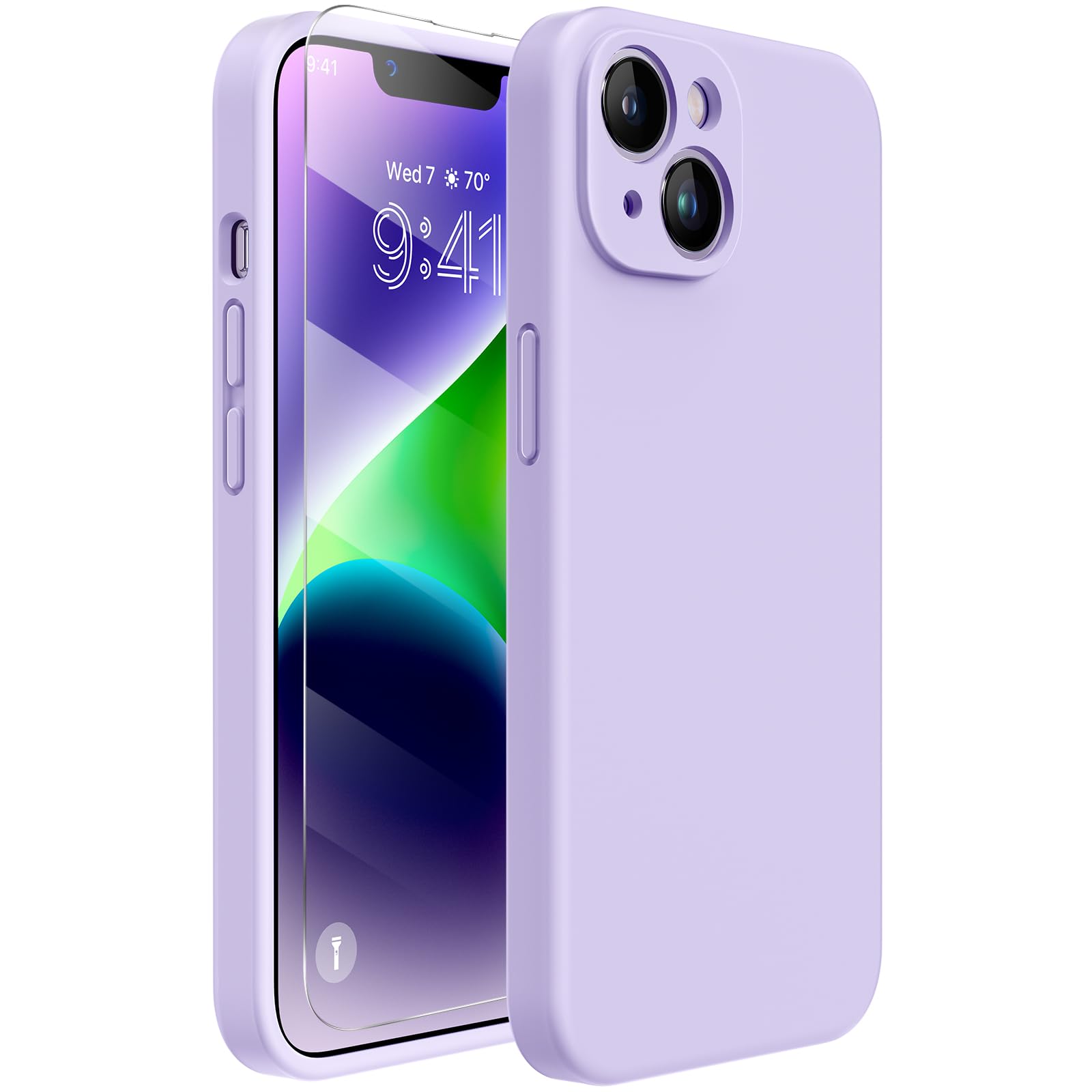 Photo 1 of Miracase Designed for iPhone 14 Case with Screen Protector,[Upgraded Enhanced Camera Protection],Shockproof Liquid Silicone Case with Microfiber Lining, 6.1 inch,Aqua Purple
