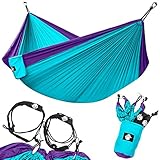 Legit Camping Double Hammock - Lightweight Parachute Portable Hammocks for Hiking, Travel, Backpacking, Beach, Yard Gear Includes Nylon Straps & Steel Carabiners (Violet/Turquoise)