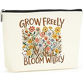 Grow Freely Boho Floral Makeup Bag Inspirational Gifts for Women Bestie Teacher Birthday Christmas,Self Love Mental Health Affirmations Trendy Cosmetic Bags, Travel Toiletry Bag Accessories Organizer