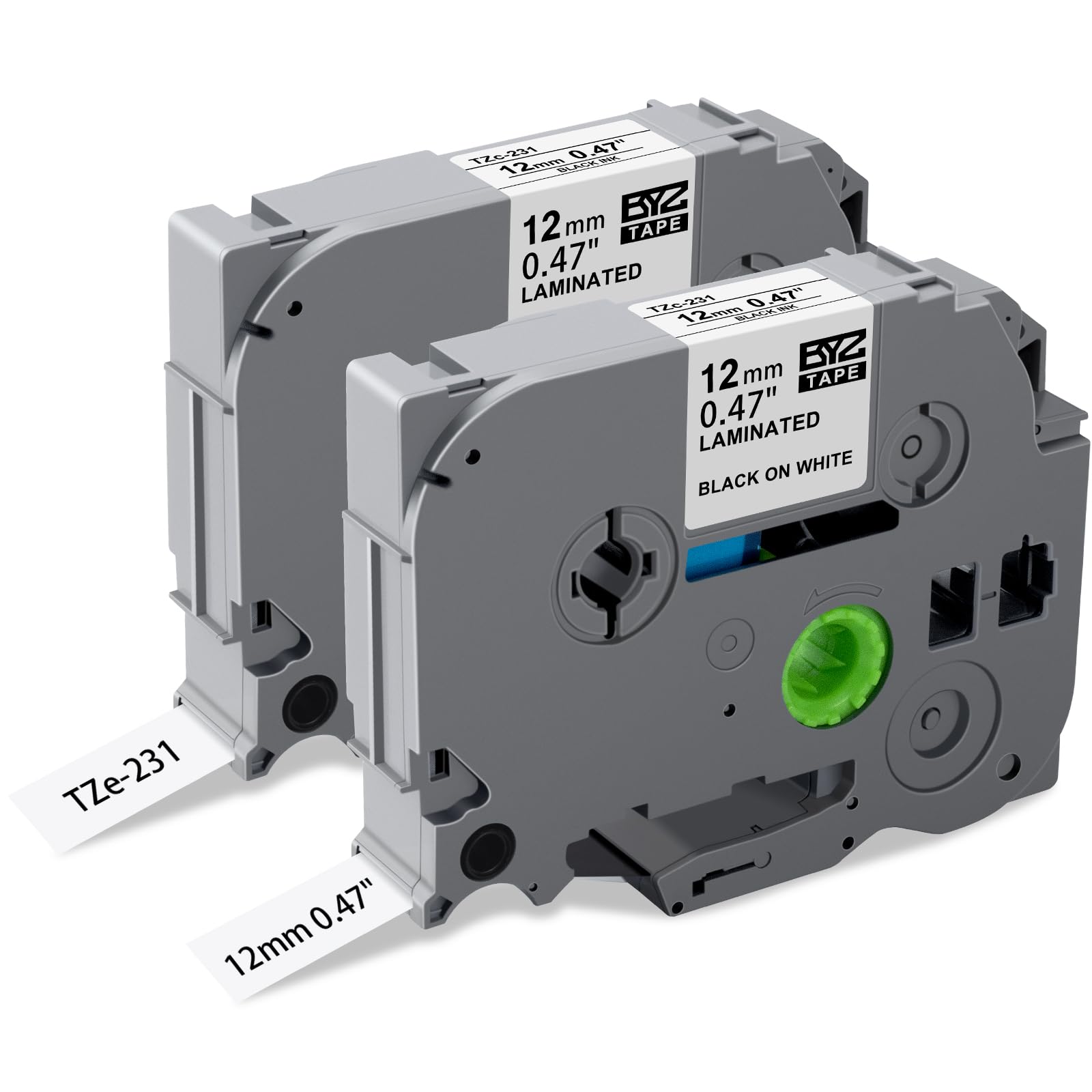 2-Pack Compatible with Brother P-Touch TZe-231 Label Tape, 12mm (0.47") for Brother Label Printer Laminated, Black on White Cassette for PT-E110 H110 H100R H101C H105 PT-1000 PT-H108 Label Maker