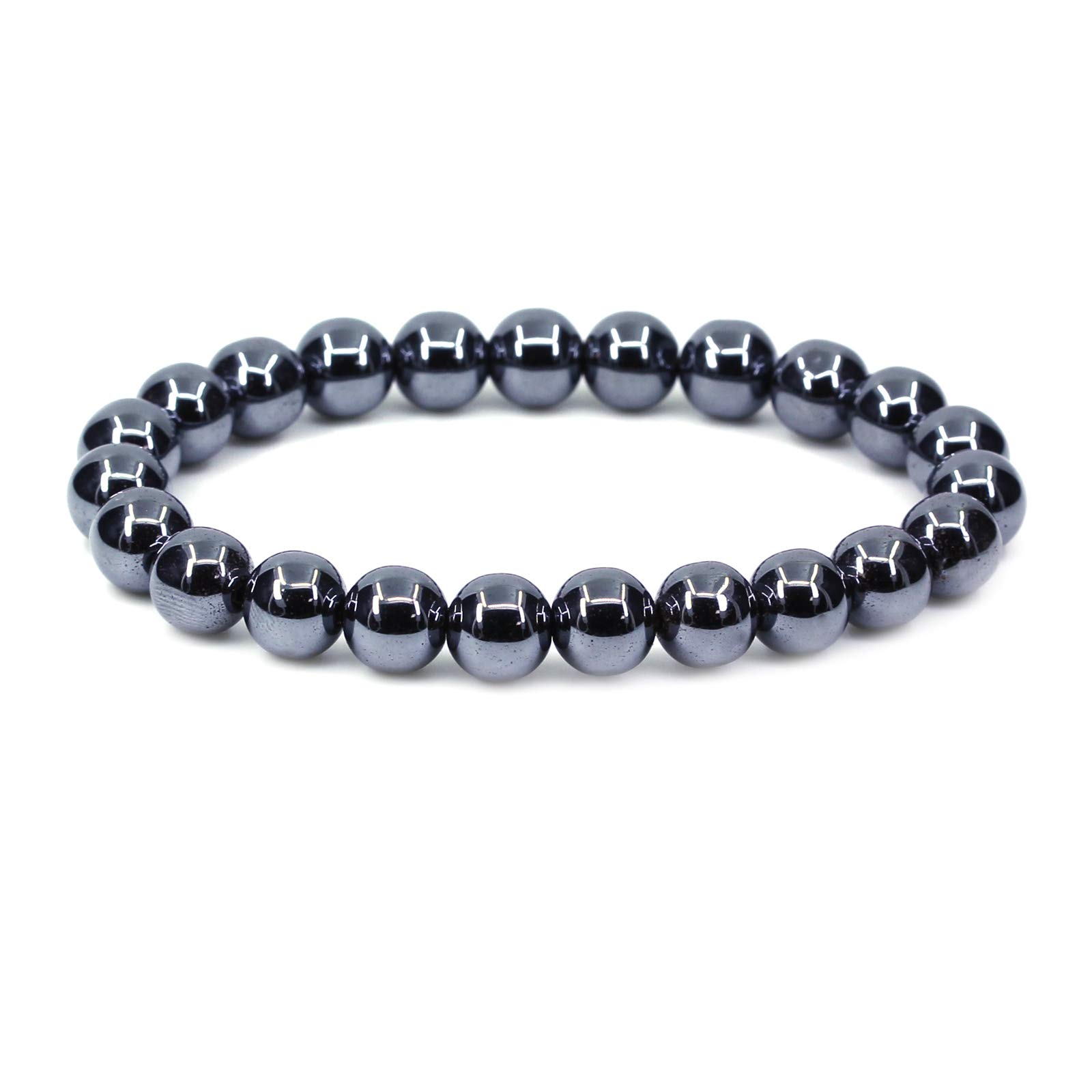 CHENYUE Natural Black Hematite Gemstone 8mm Round Beads Stretch Bracelet 7" Unisex โ image 1
