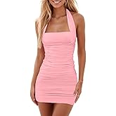 oten Women's Sexy Halter Backless Ruched Bodycon Mini Dress Short Homecoming Club Party Night Out Dresses